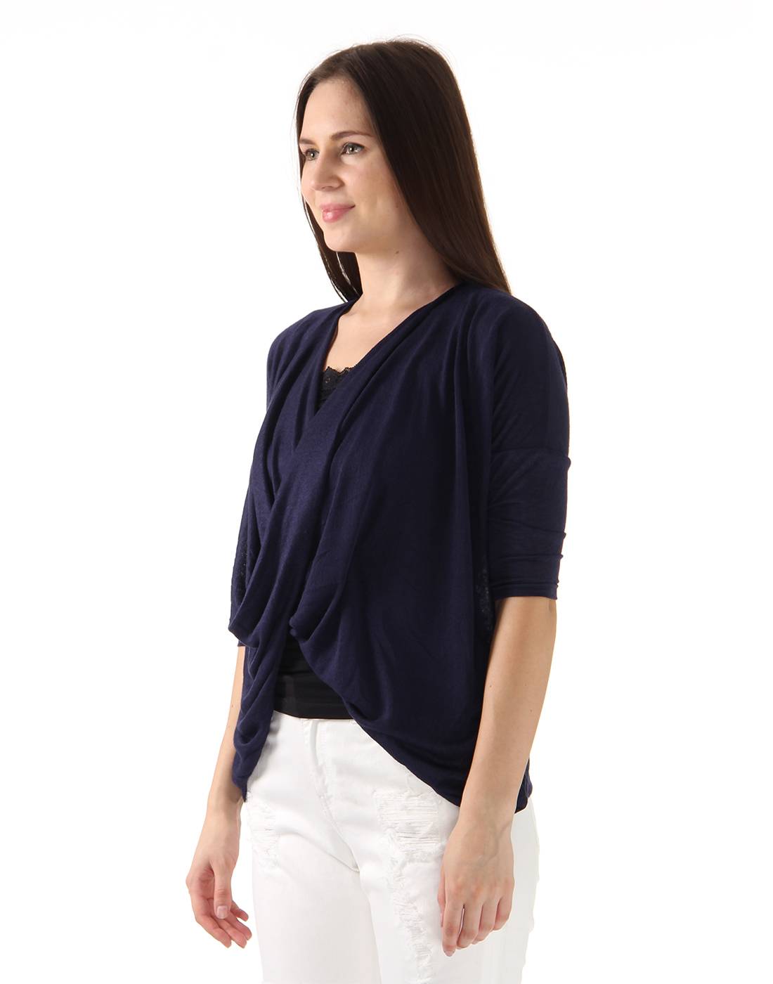 Ax Paris Women Casual Wear Navy Blue Asymmetric Top